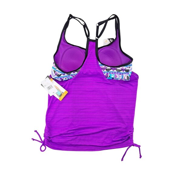ZeroXposur Women Ruched 2-In-1 Tankini Top Adjustable Straps Purple Size Small - Picture 2 of 8